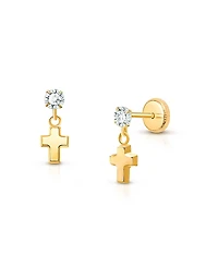 Tiny Blessings Children's 14K Gold Dangling Simple Cross Drop Girls' Screw Back Earrings