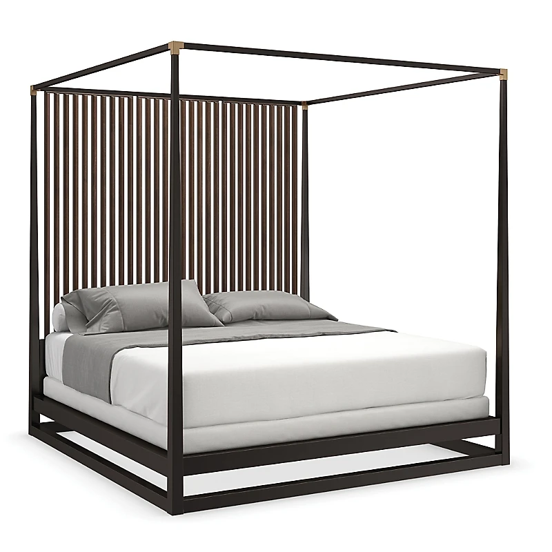 Caracole Pinstripe Canopy King Bed, Dark Chocolate