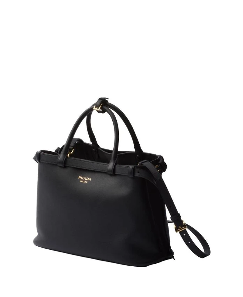 Buckle Medium Leather Handbag with Double Belt