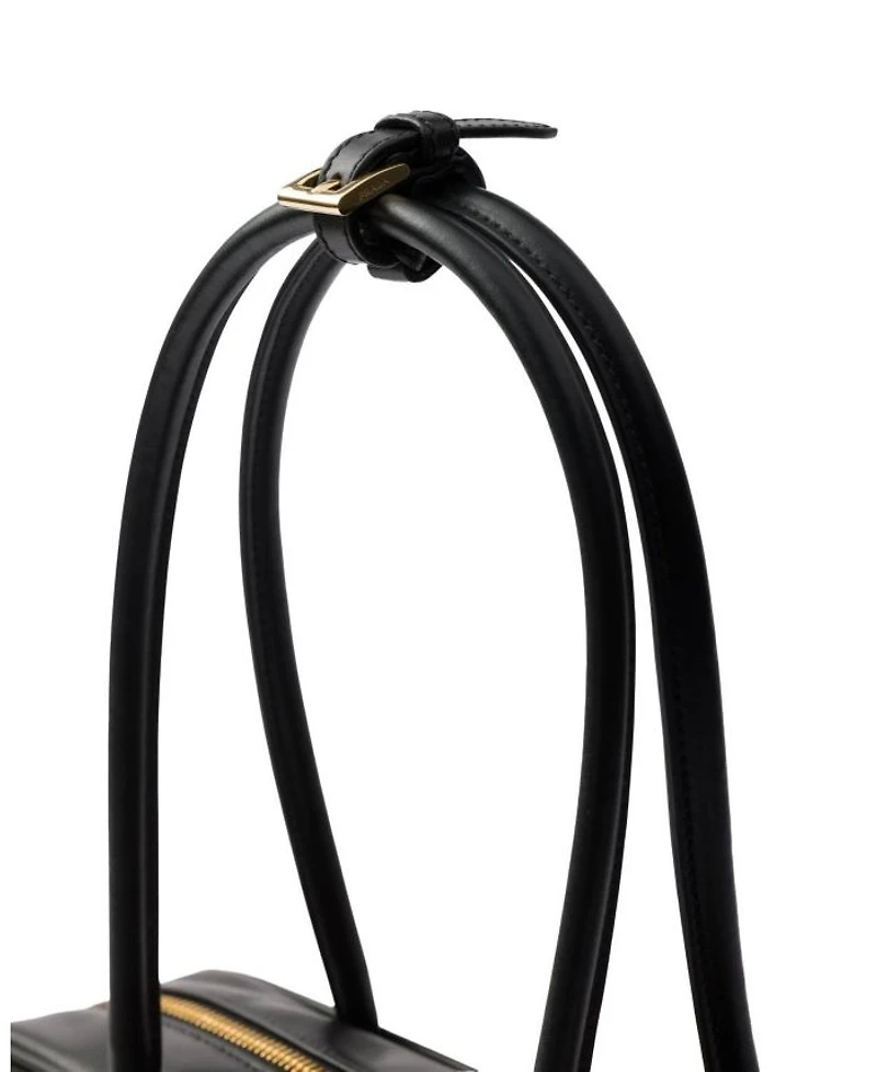 Re-Nylon and Leather Top-Handle Bag with Padlock