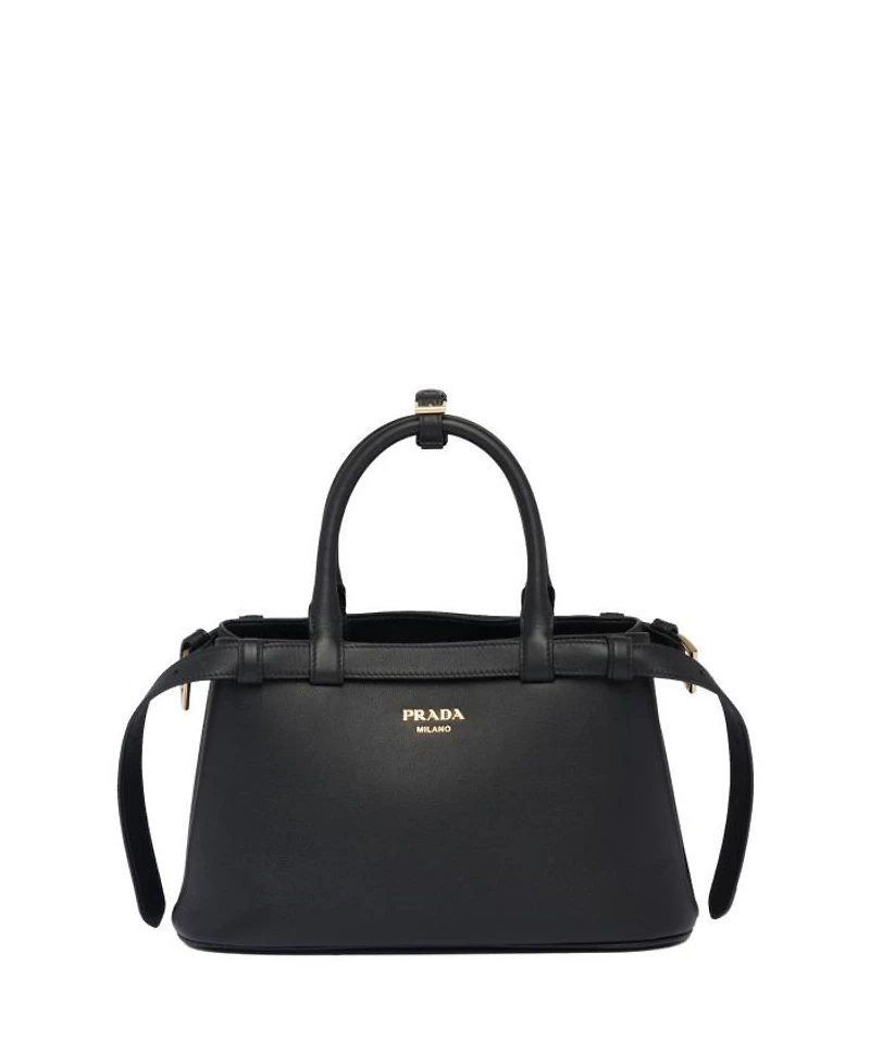 Buckle Small Leather Handbag with Double Belt