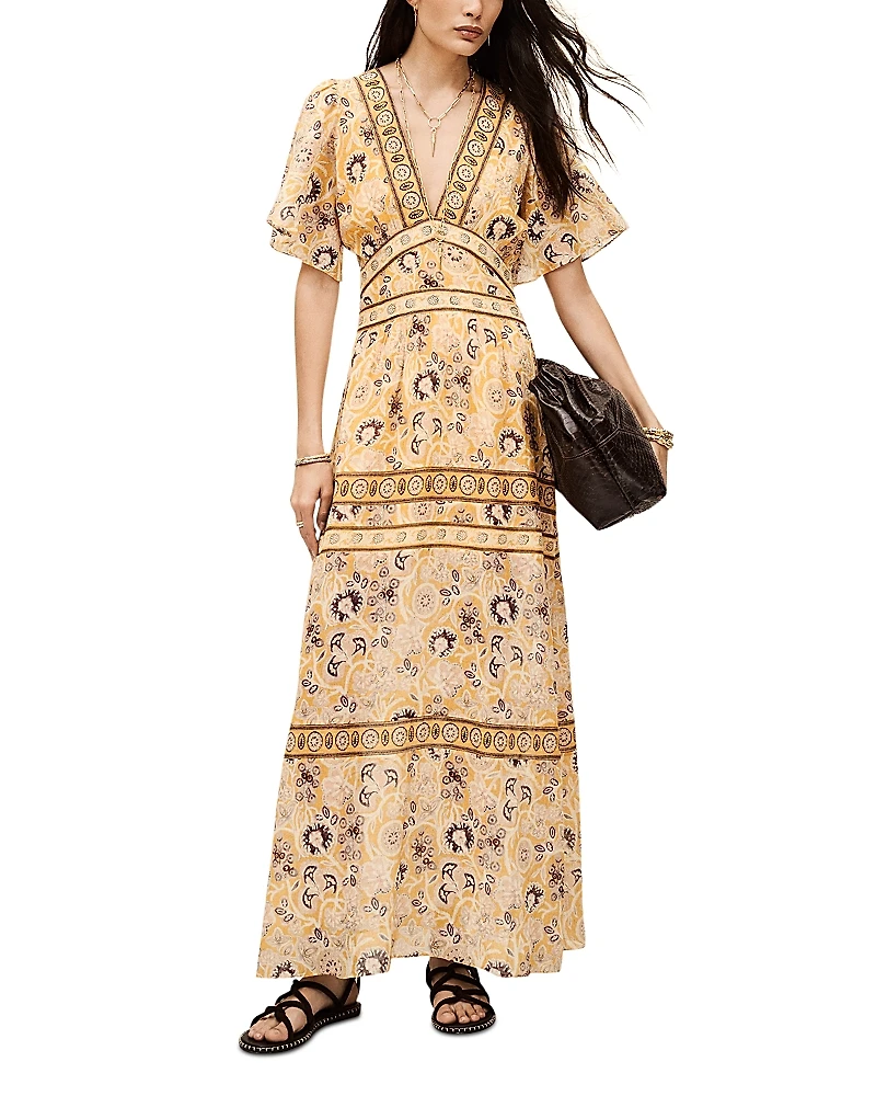 ba & sh Alia Printed Open Back Maxi Dress