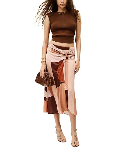 Mely Printed Twist Front Midi Skirt