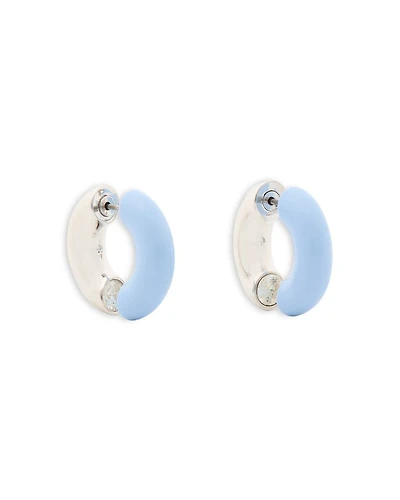Interlock Cubic Zirconia Half Blue Huggie Hoop Earrings