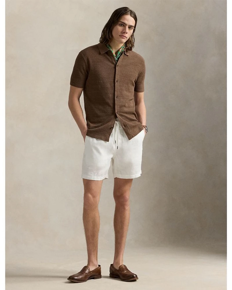 Textured Short Sleeve Cotton-Linen Shirt