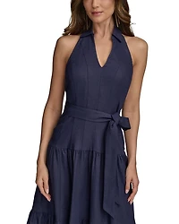 Linen Blend Halter A Line Dress