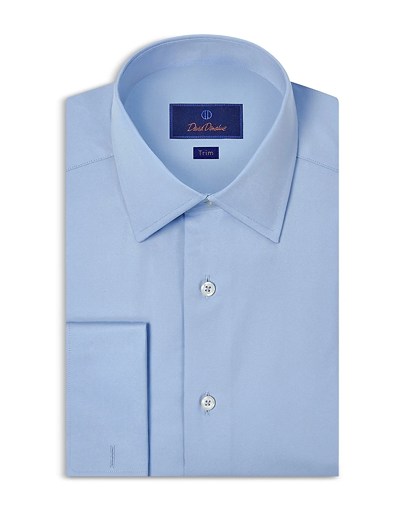 David Donahue Trim Fit Broadcloth French Cuff Dress Shirt