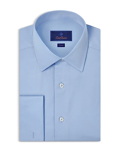 David Donahue Trim Fit Broadcloth French Cuff Dress Shirt