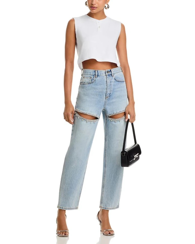 Crystal Slit Jeans Light Blue