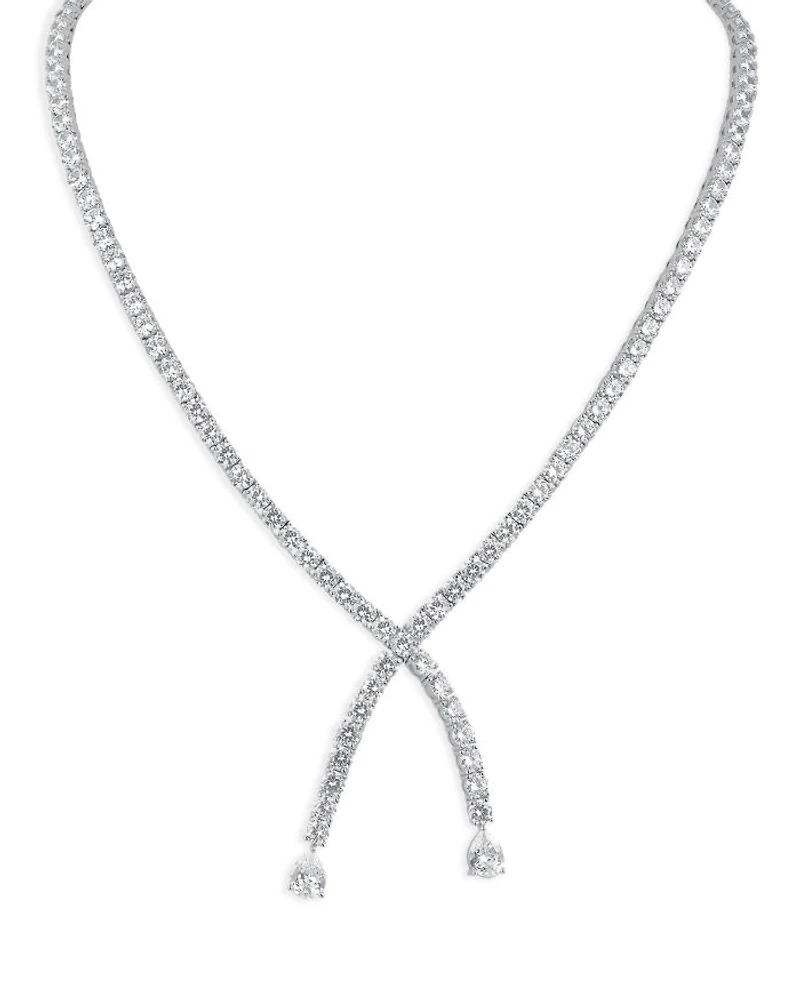 Cubic Zirconia Crossover Necklace, 16"