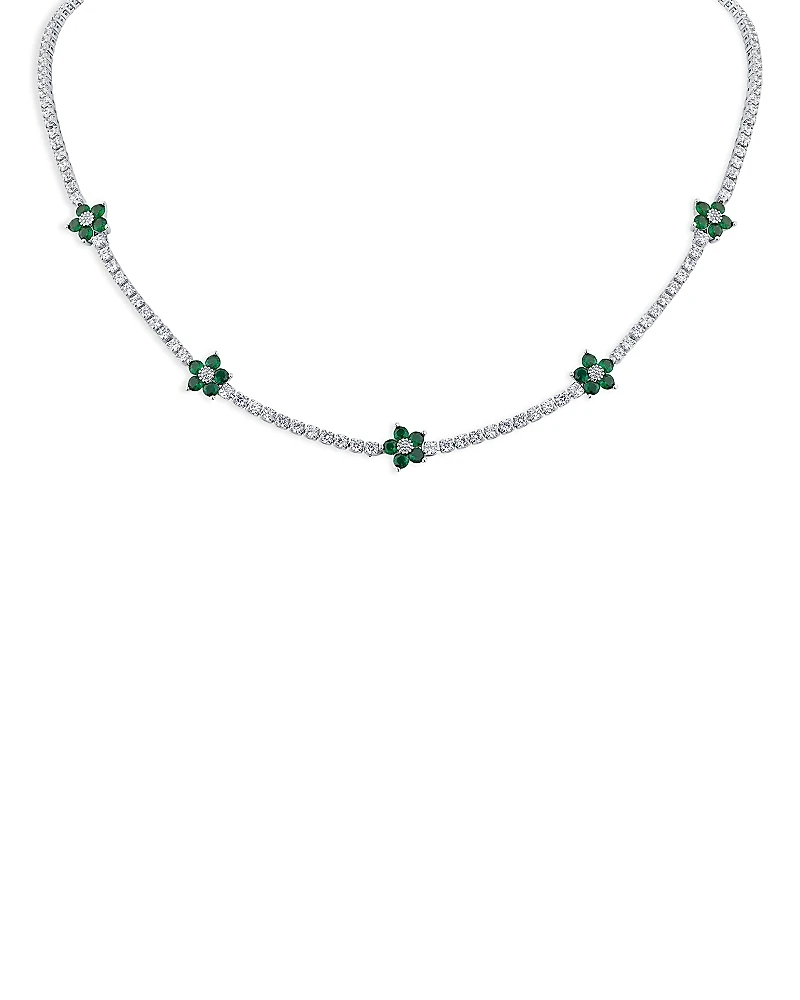 Kenneth Jay Lane Green & White Cubic Zirconia Flower Station Necklace, 16-19