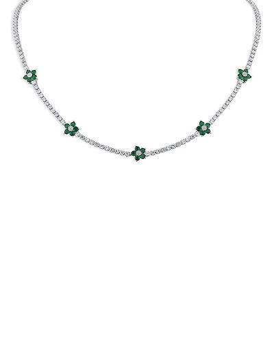 Kenneth Jay Lane Green & White Cubic Zirconia Flower Station Necklace, 16-19