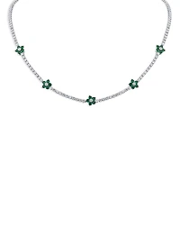 Kenneth Jay Lane Green & White Cubic Zirconia Flower Station Necklace, 16-19