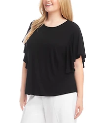 Plus Flutter Sleeve Crewneck Top