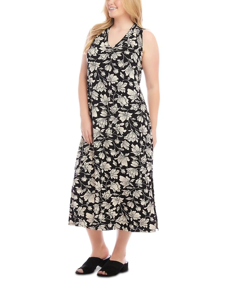 Plus Sleeveless V Neck Midi Dress