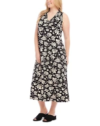 Plus Sleeveless V Neck Midi Dress