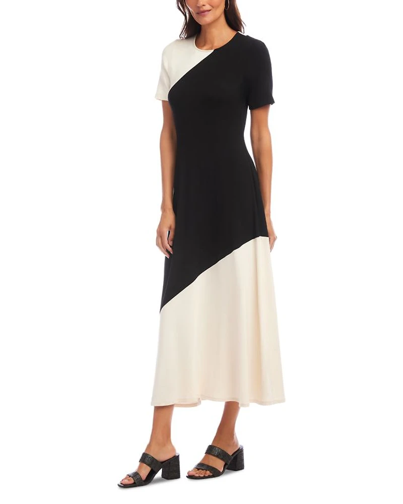 Short Sleeve Contrast Midi Dress