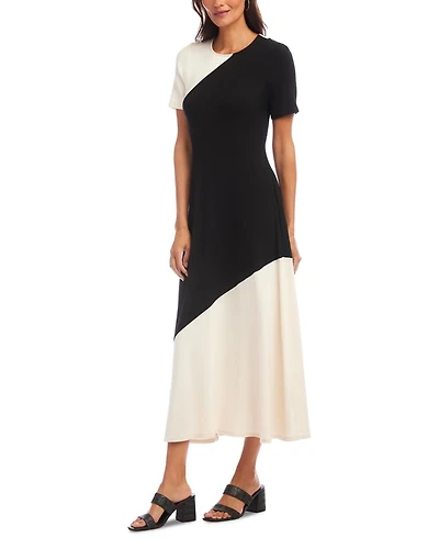 Short Sleeve Contrast Midi Dress