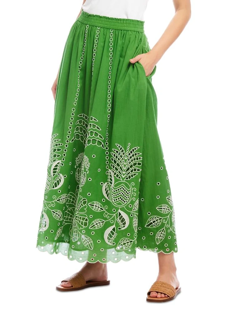 Cutout Embroidery Midi Skirt