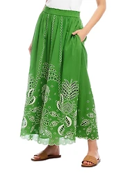 Cutout Embroidery Midi Skirt