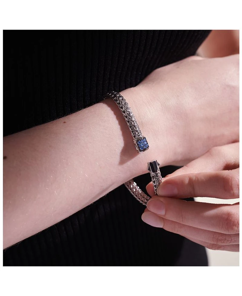 Classic Chain Sterling Silver Lava Bracelet with Blue Sapphire