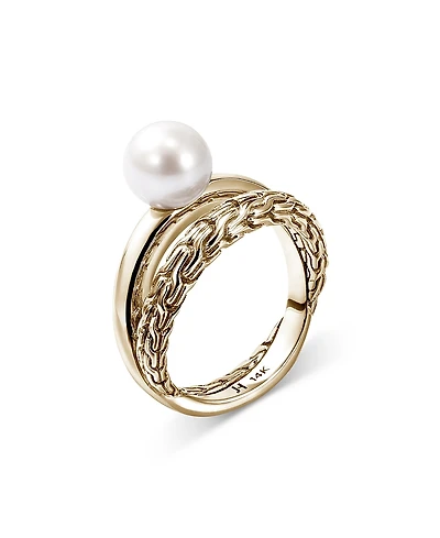 John Hardy 14K Yellow Gold Jh Essential Cultured Freshwater Pearl Crossover Ring