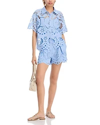 Floral Eyelet Short Sleeve Top - Exclusive