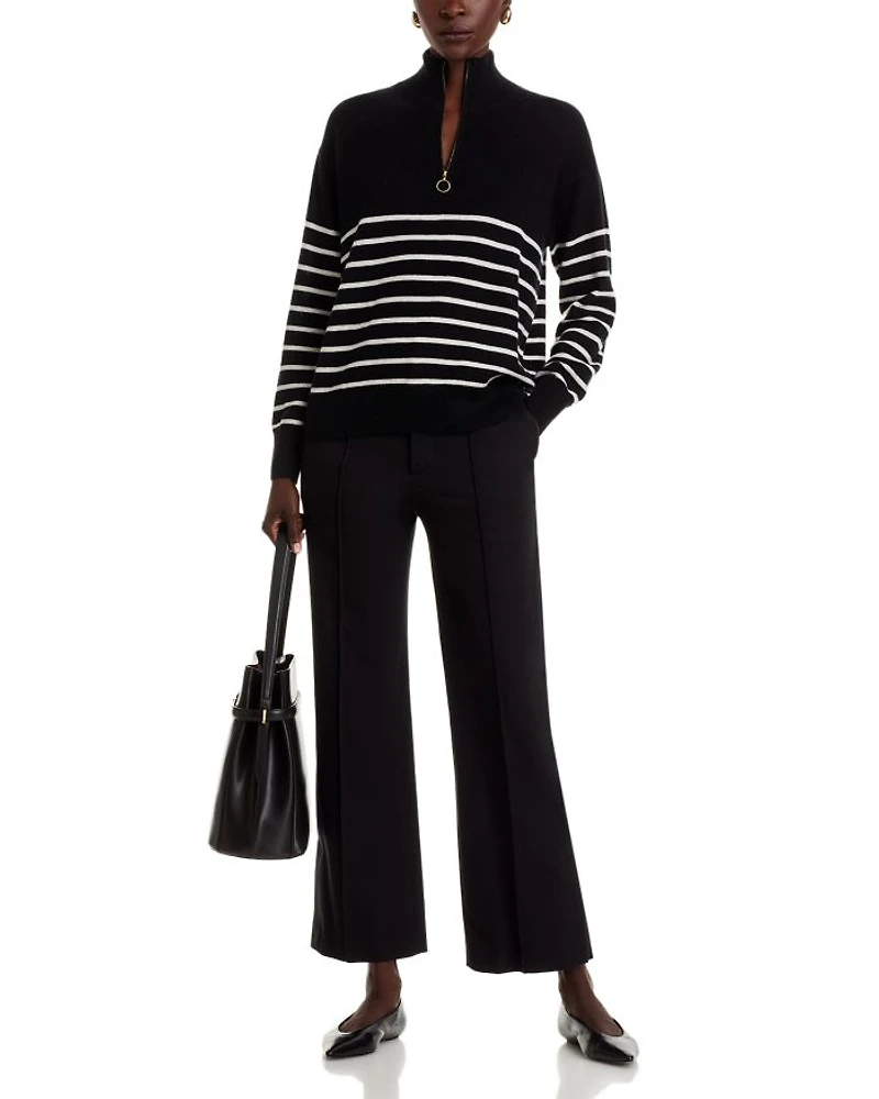 Mock Neck Quarter Zip Striped Cashmere Sweater