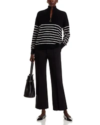 Mock Neck Quarter Zip Striped Cashmere Sweater
