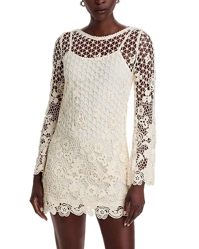 Crochet Boat Neck Bell Sleeve Dress - Exclusive