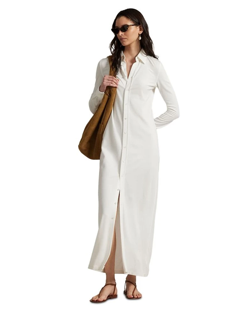 Buttoned Ponte Maxi Shirtdress