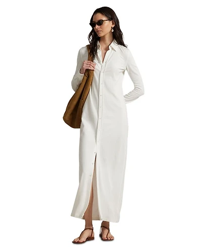 Buttoned Ponte Maxi Shirtdress