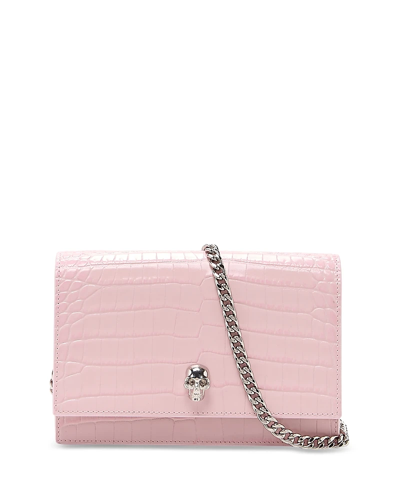 McQueen Skull Mini Croc Embossed Leather Crossbody Bag