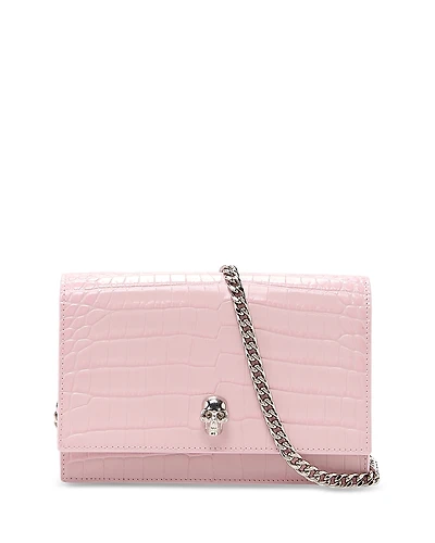 McQueen Skull Mini Croc Embossed Leather Crossbody Bag