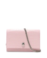 McQueen Skull Mini Croc Embossed Leather Crossbody Bag