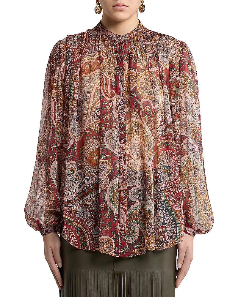 Etro Silk Printed Blouson Sleeve Blouse