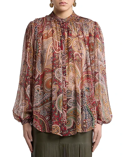 Etro Silk Printed Blouson Sleeve Blouse