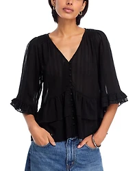 Ruffle Shadow Stripe Top - Exclusive