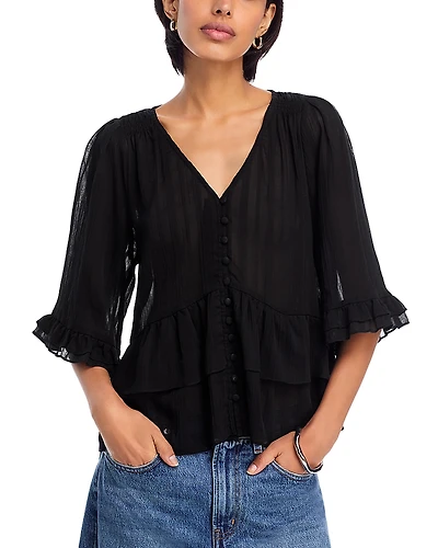 Aqua Ruffle Shadow Stripe Top - Exclusive