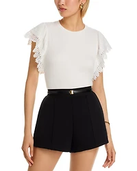 Lace	Sleeve Crewneck Tee
