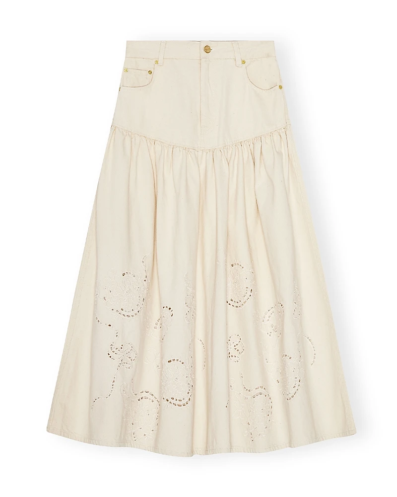 Ganni Broderie Anglaise Denim Skirt