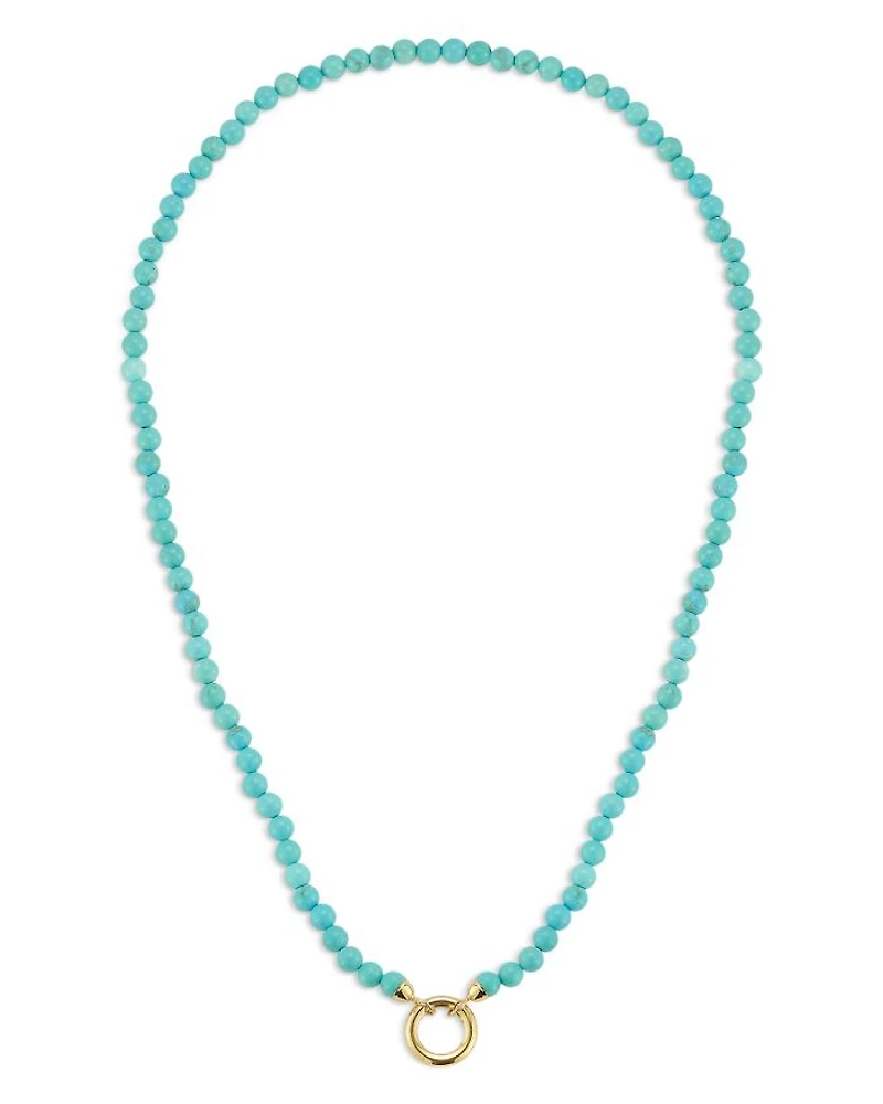 14 Yellow Gold Turquoise Beaded Clip Bale Pendant Necklace, 17"