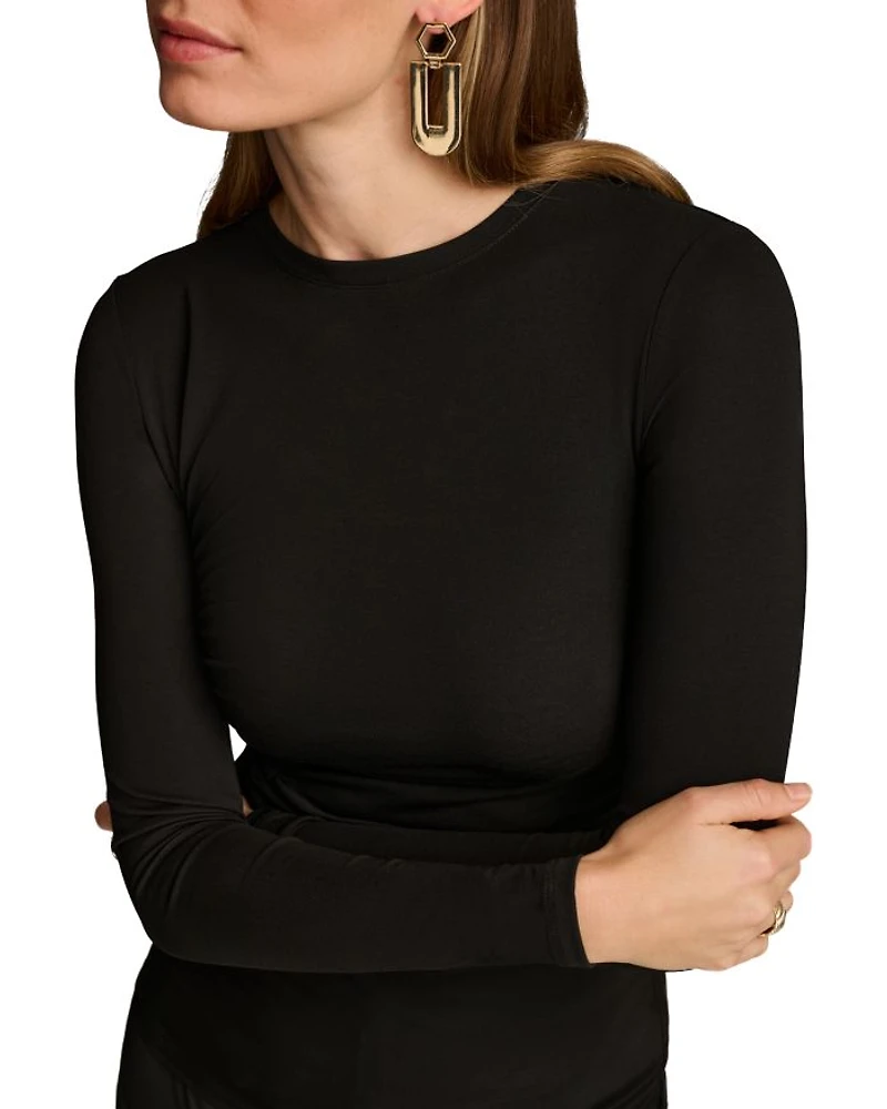 Long Sleeve Gathered Stretch Crepe Tee