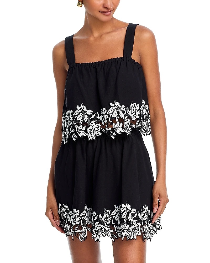 Aqua Cotton Linen Lace Trim Sleeveless Top - Exclusive