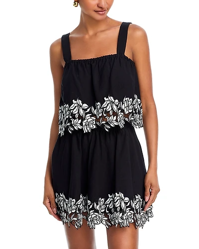 Aqua Cotton Linen Lace Trim Sleeveless Top - Exclusive