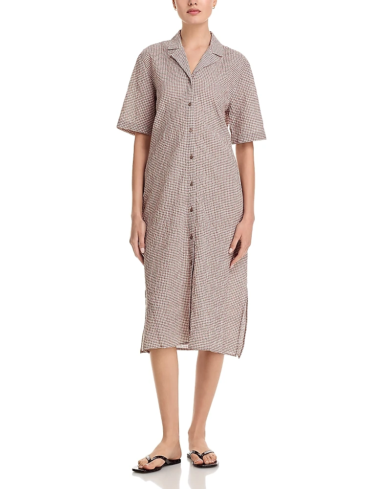 Eileen Fisher Notch Collar Linen & Cotton Shirt Dress