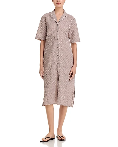 Eileen Fisher Notch Collar Linen & Cotton Shirt Dress