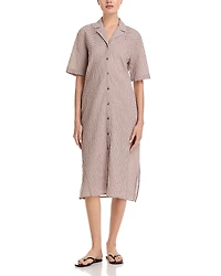 Eileen Fisher Notch Collar Linen & Cotton Shirt Dress