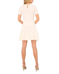 Short Sleeve Crewneck Keyhole Back Top with Pointelle and Rib