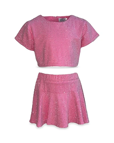 Lola + The Boys Girls' Taylor Crystal Studded Cropped Tee & Mini Skirt Set - Little Kid, Big Kid